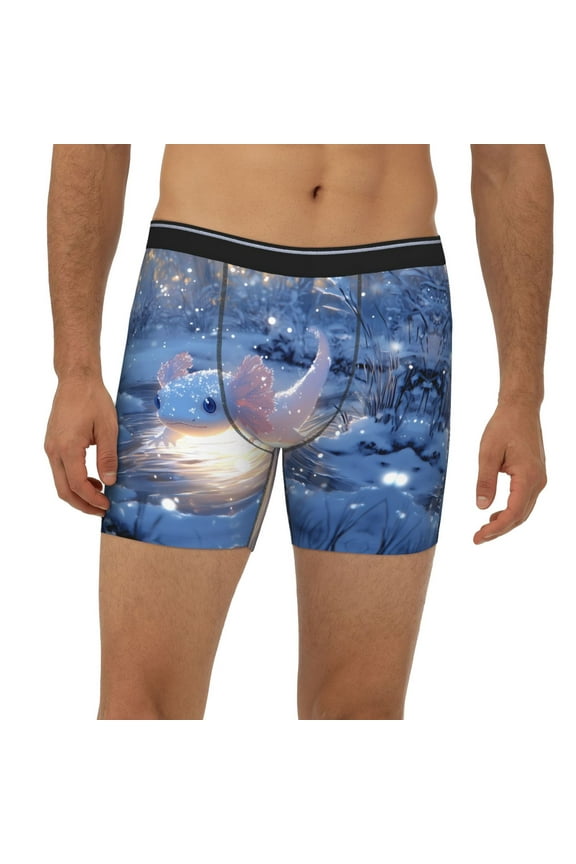 Mens Extended Length Boxer Briefs - Winter Axolotl In Frozen Pond A Underwear Boxer Briefs with Elastic Band