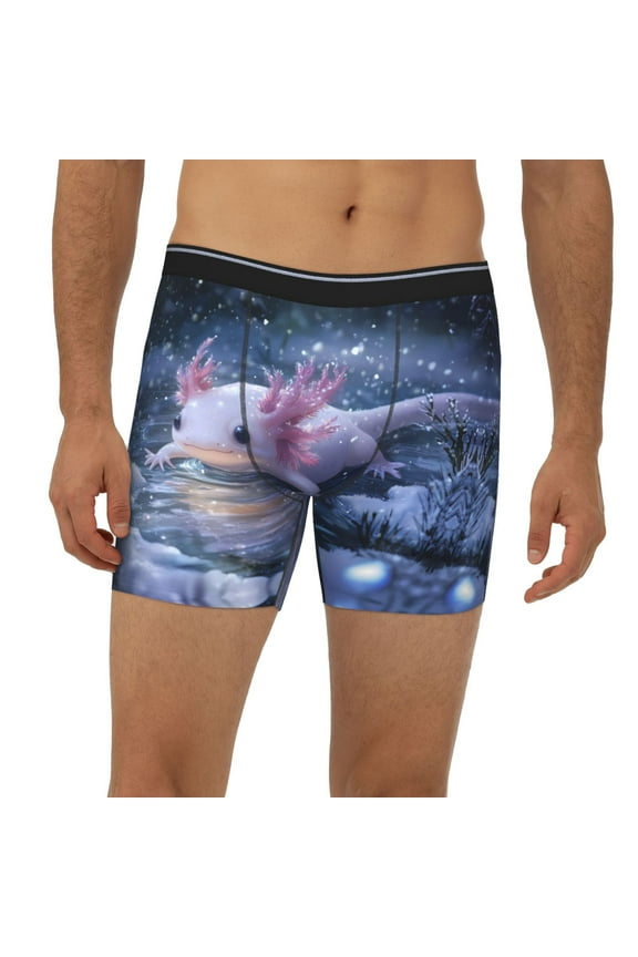 Mens Extended Length Boxer Briefs - Winter Axolotl In Frozen Pond Underwear Boxer Briefs with Elastic Band