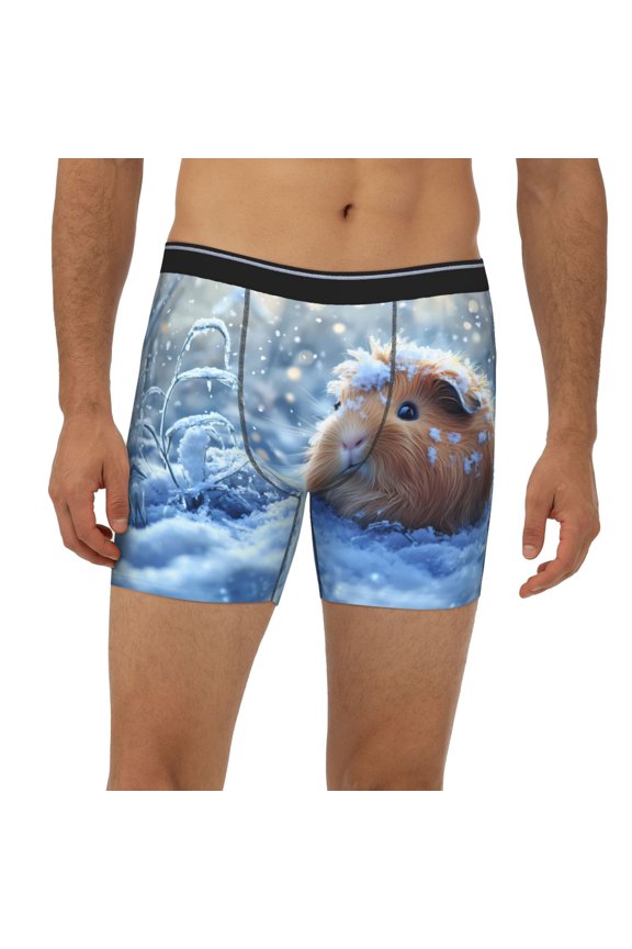 Mens Extended Length Boxer Briefs - Winter Glow Guinea Pig Underwear Boxer Briefs with Elastic Band