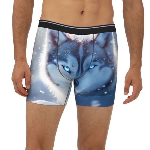 Mens Extended Length Boxer Briefs - Winter Snowflake Cute Husky A Underwear Boxer Briefs with Elastic Band