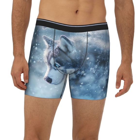 Mens Extended Length Boxer Briefs - Winter Snowflake Cute Husky Underwear Boxer Briefs with Elastic Band