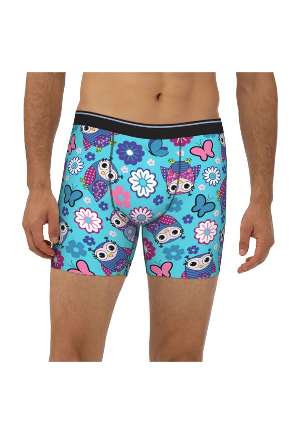 Mens Extended Length Boxer Briefs - Wls And Flowers Underwear Boxer Briefs with Elastic Band
