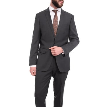 Mens Extra Slim Fit Gray Texured Two Button Wool Suit