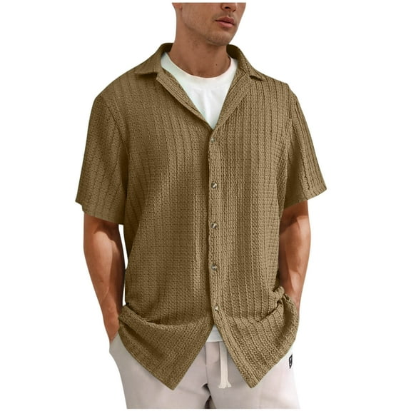 Mens Eyelet Beach Shirt Short Sleeve Button Up Shirts Summer Casual Vacation Tropical Shirts