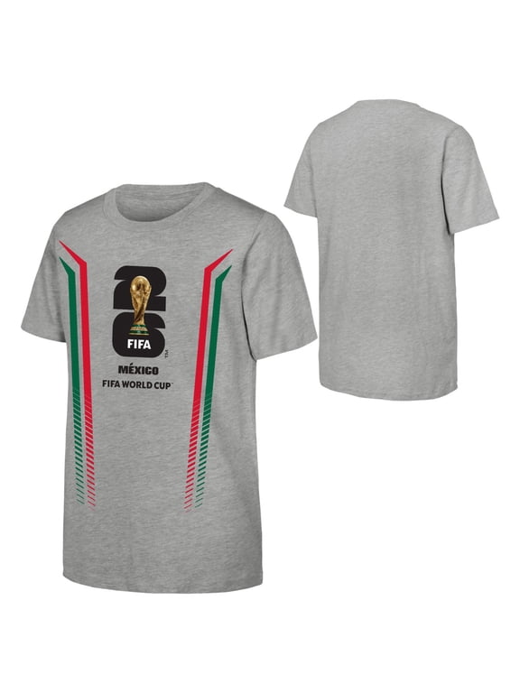 FIFA World Cup 2026 Men's Gray Stripe Mexico Soccer Graphic Tee