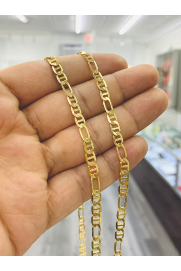 Mens FIgaro Mariners Chain Necklace 24" Inch / Anchor Necklace Gold Filled 4.4mm / Cadena Mariner Figaro Para Hombre / Figaro Chain Necklace