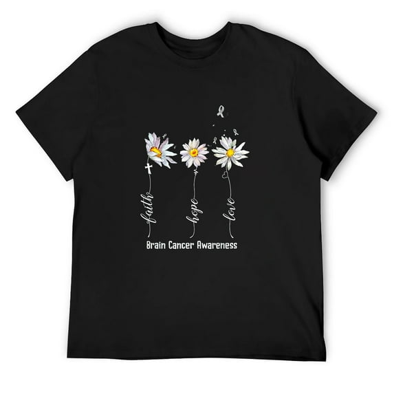 Mens Faith Hope Love Brain Cancer Awareness Shirt Flower Gifts T-Shirt Black 3X-Large
