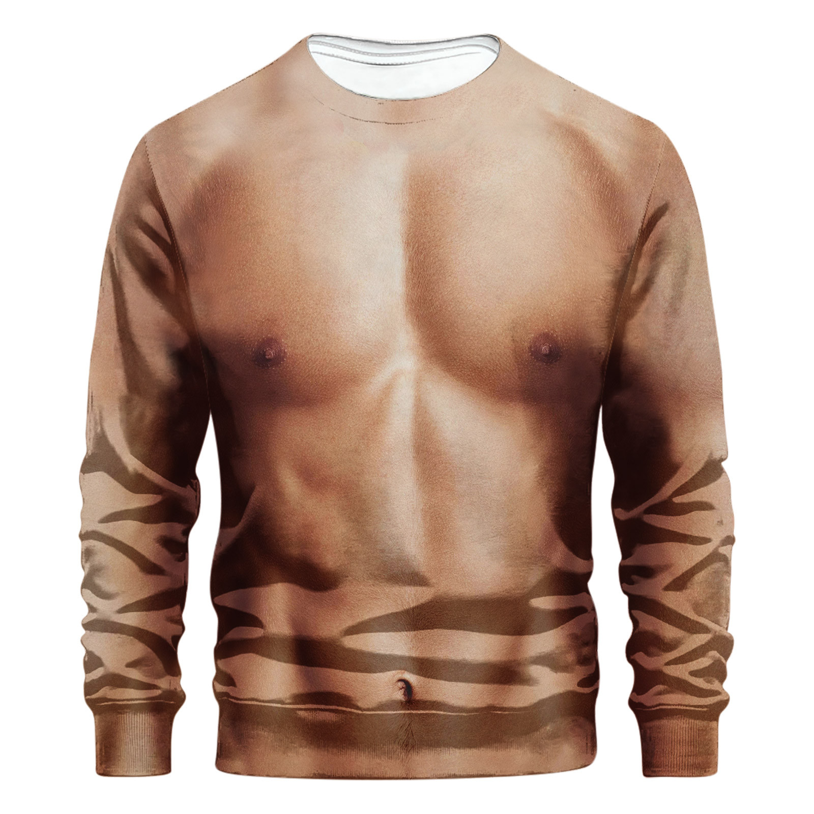 Mens Fake Muscle Long Sleeve TShirt 3D Abs Printing Casual Funny Top Novelty Pattern Novelty
