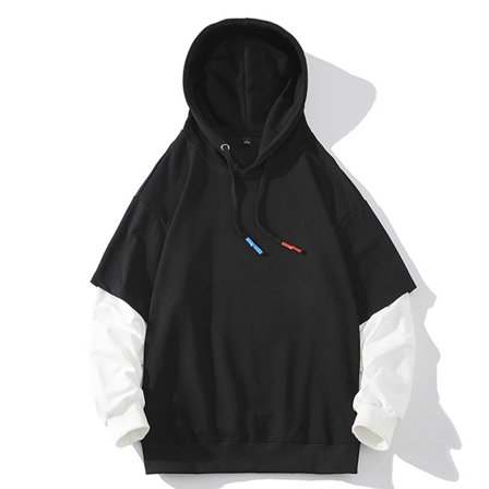Mens Fake-Two-Piece Hoodies Cotton Blend Pullover Sweatshirts Long Sleeve Casual Color Block Breathable Athletic Workout Hoodie & Sweatshirt