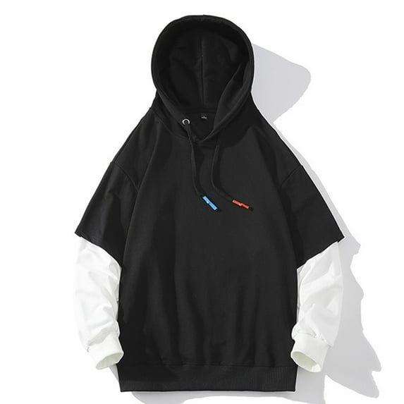 Mens Fake-Two-Piece Hoodies Cotton Blend Pullover Sweatshirts Long Sleeve Casual Color Block Breathable Athletic Workout Hoodie & Sweatshirt