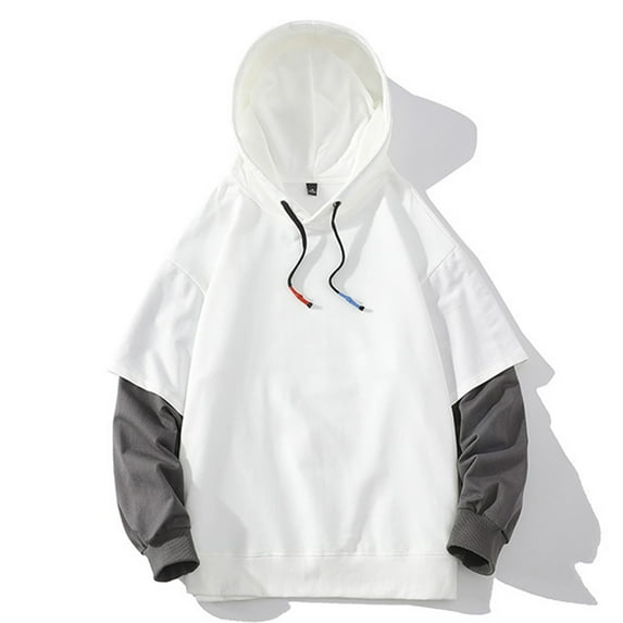 Mens Fake-Two-Piece Hoodies Cotton Blend Pullover Sweatshirts Long Sleeve Casual Color Block Breathable Athletic Workout Hoodie & Sweatshirt