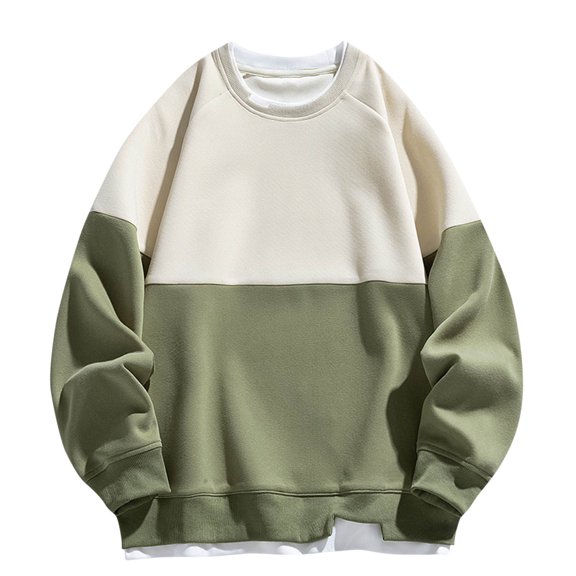 Mens Fake-Two-Piece Sweatshirts No Hood Long Sleeve Shirts Casual Color Block Pullover Crewneck Basic Going-Out Loungewear Sweatshirt Tops