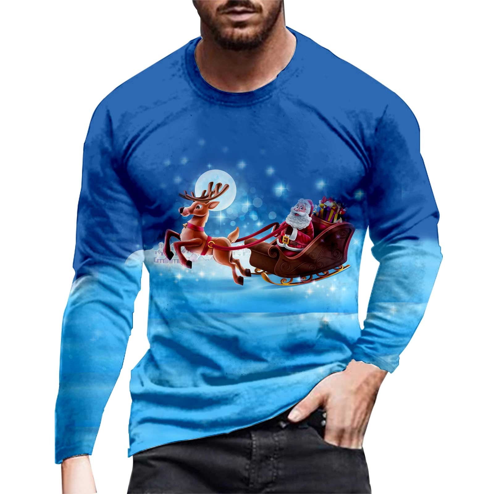 Mens Fall And Winter Christmas Products Round Neck T Shirt Holiday