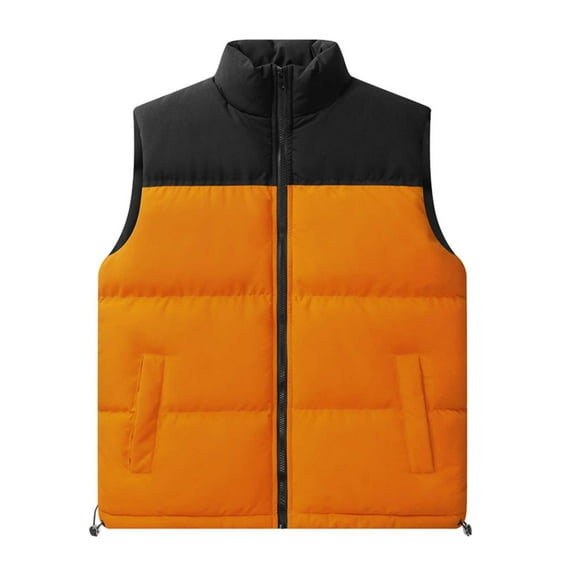 Mens Fall And Winter Colorblocking Vest Shoulders Stand Up Collar Zipper Double Pocket Undershirt Jacket Down Cotton Jacket Horse Jacket