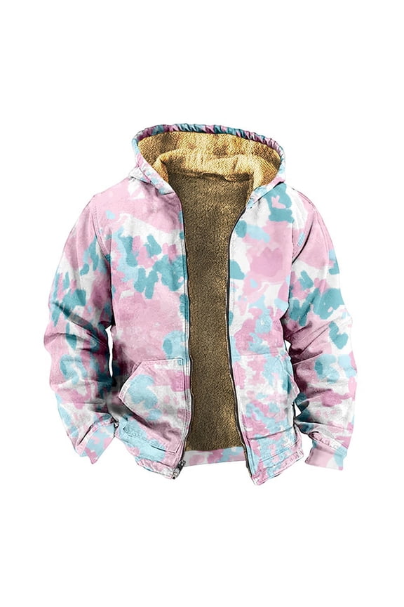 Mens Fall Cardigan Sweaters Hooded Zip Up Fleece Lined Wind Breaker Jackets Mens,Pink2,S