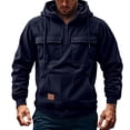 thumbnail image 1 of Mens Fall Casual Corduroy Sweatshirt Solid Color Hooded Pullover Shirt Fashion Warmth Comfy Fit Top Navy XXL, 1 of 7