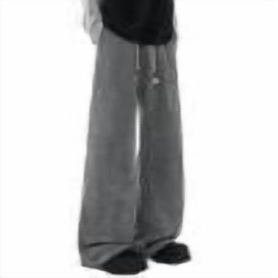 Mens Fall Casual Pants Wide Leg Twill Drawstring Elastic Waist Loose Sweatpants Straight Pants Streetwear Trousers (M, Gray)