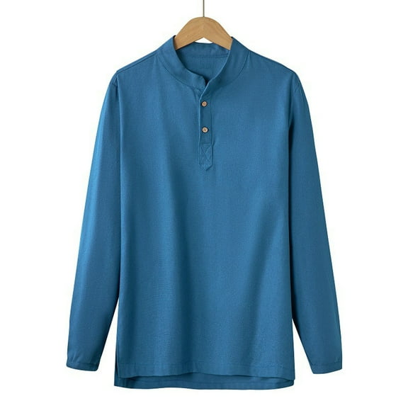 Mens Fall Henley Shirt Big and Tall Long Sleeve Pullover Shirts Casual Collarless T-Shirts Quarter Button Blouse