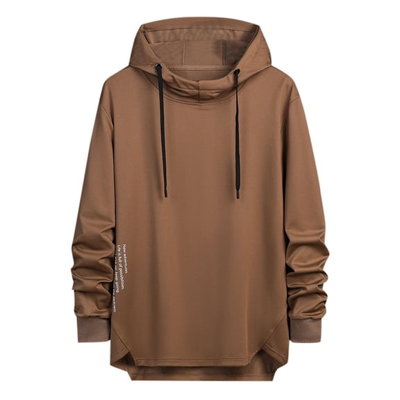 Mens Fall Hoodie Pullover Hooded Long Sleeve Drawstring Knit Mens Casual Clothing,Khaki,2XL