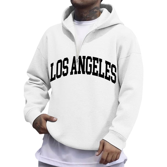 Mens Fall Hoodie Pullover Quarter Zip Letter Print Soft Lightweight Mens Work Clothing,White,S