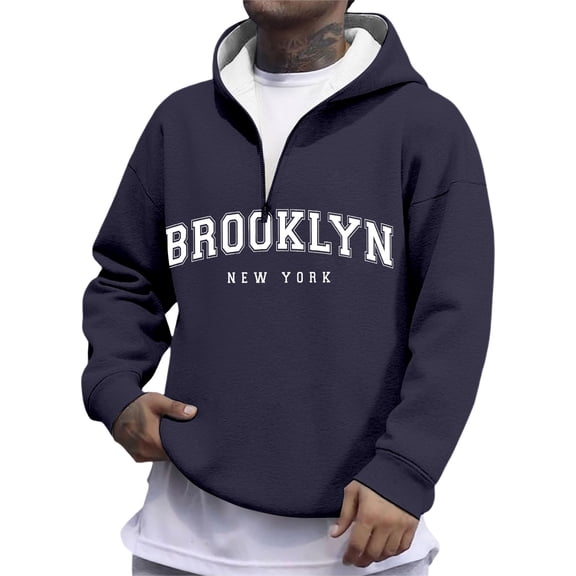 Mens Fall Hoodie Pullover Quarter Zip Letter Print Soft Mens Warm Clothing,Grey,S