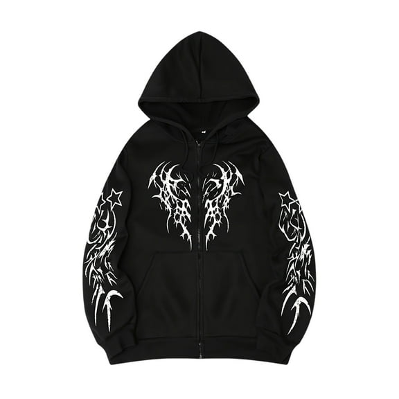 Mens Fall Hoodie Pullover Spring Printed Zipper Hooded Long Sleeved Style Mens Athletic Tops,Black1,L
