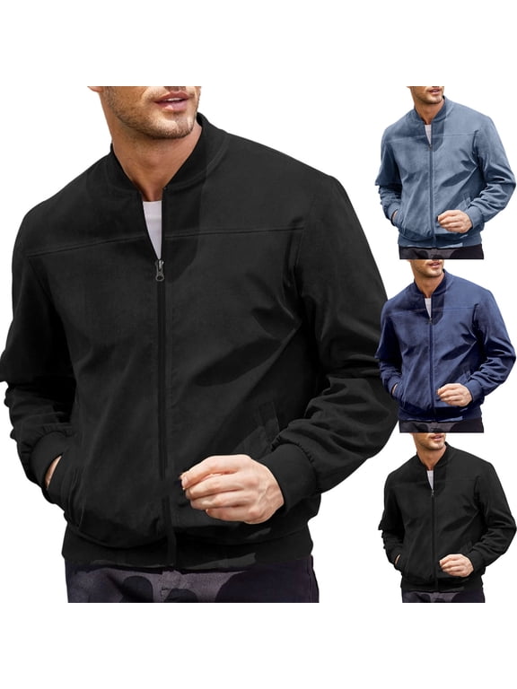 Mens Fall Jackets Solid Color Men's Jacket Winter Fashion Casual Zippered Cardigan Long-Sleeved Baseball Outerwear Black Xxl