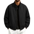 thumbnail image 1 of Mens Fall Jackets Zip Up Stand Up Collar Elastic Cuffs Trendy Casual Motorcycle Coats with Pocket Black S, 1 of 7