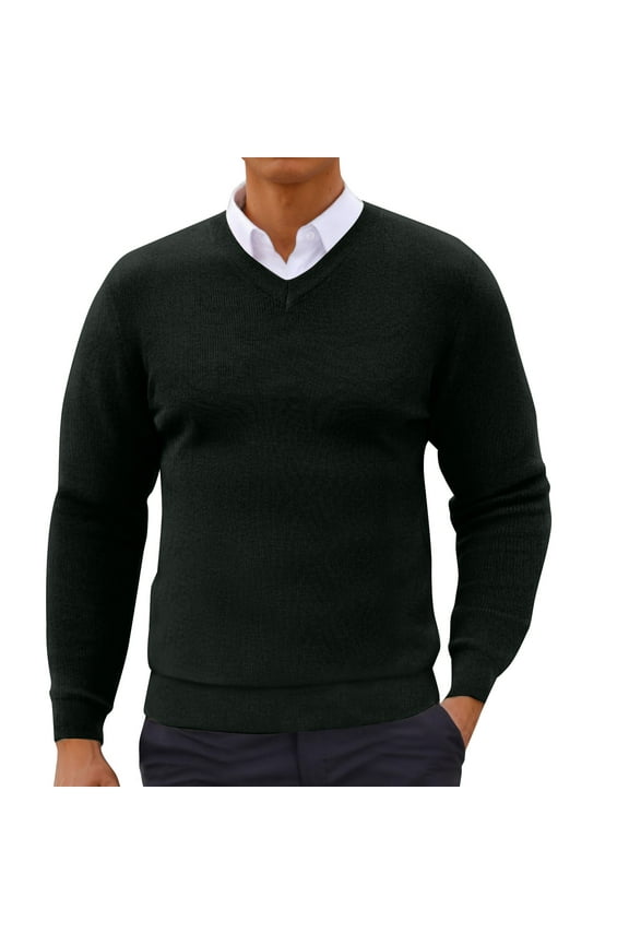 Mens Fall Knitted Sweater, Long Sleeve Pullover for Men Big and Tall Casual Loose Fit Solid Color Slimming Fit Basic V Neck Sweaters S-3XL