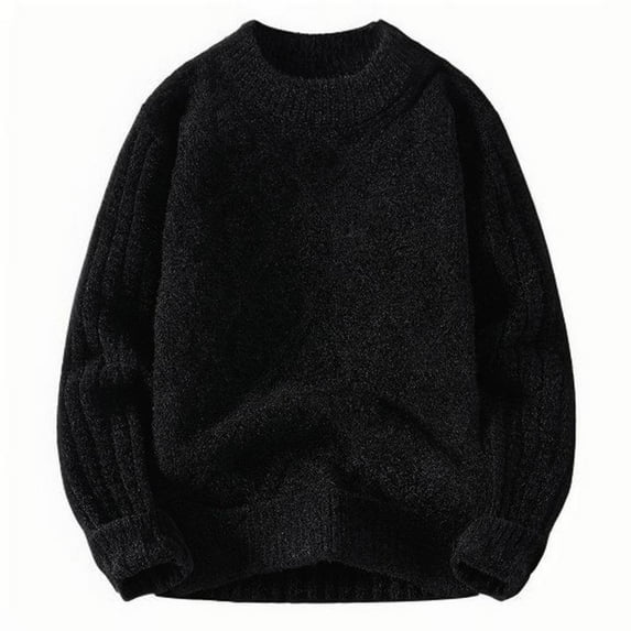 Mens Fall Knitted Sweater, Long Sleeve Pullover for Men Fashion Loose Fit Solid Color Warmth Fleece Crewneck Sweaters M-3XL