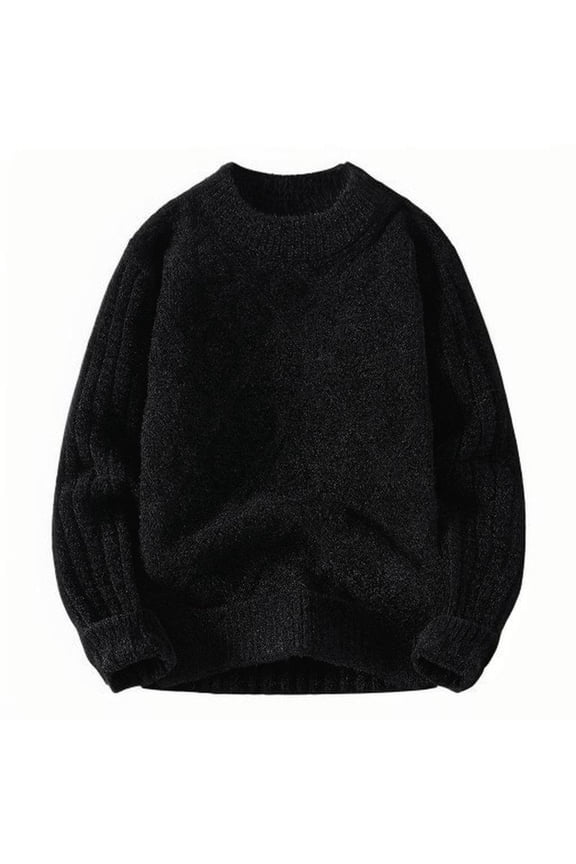 Mens Fall Knitted Sweater, Long Sleeve Pullover for Men Fashion Loose Fit Solid Color Warmth Fleece Crewneck Sweaters M-3XL