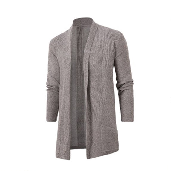 Mens Fall Long Cardigan Shawl Collar Open Front Knit Sweater with Pockets Fashion Loose Soft Casual Coat L, Khaki