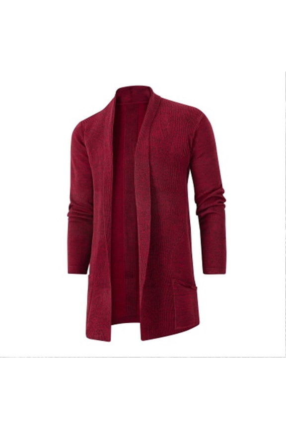 Mens Fall Long Cardigan Shawl Collar Open Front Knit Sweater with Pockets Fashion Loose Soft Casual Coat XXXL, Wine
