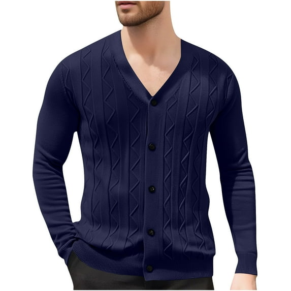 Mens Fall Sweaters, Cardigan Sweater for Men Lightweight Open Front Casual Knitted Solid Color Button Down Long Sleeve Coats XS-2XL