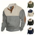 thumbnail image 1 of Mens Fall Sweatshirt Casual Stand Collar Quarter Button Pullover Sweatshirts Jacquard Long Sleeve Color Block Outfits, 1 of 5