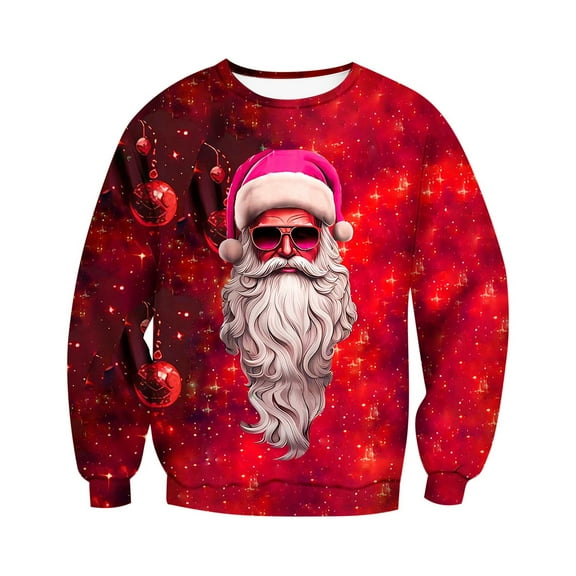 Mens Fall Sweatshirts Sweat Short Sleeved Christmas Round Neck Santa Mens Casual Clothing,Red,S