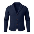 thumbnail image 1 of Mens Fall Winter Casual Knit Blazer Suit Jacket, Multi Patch Pockets Slim Business Leisure Notched Lapel Collar Cardigan Sweater Size 3XL Dark Blue, 1 of 6
