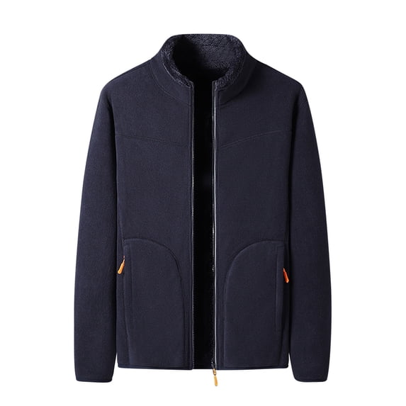 Mens Fall Winter Jackets Solid Color Pocket Zipper Long Sleeved Fleece Hoodless Jacket