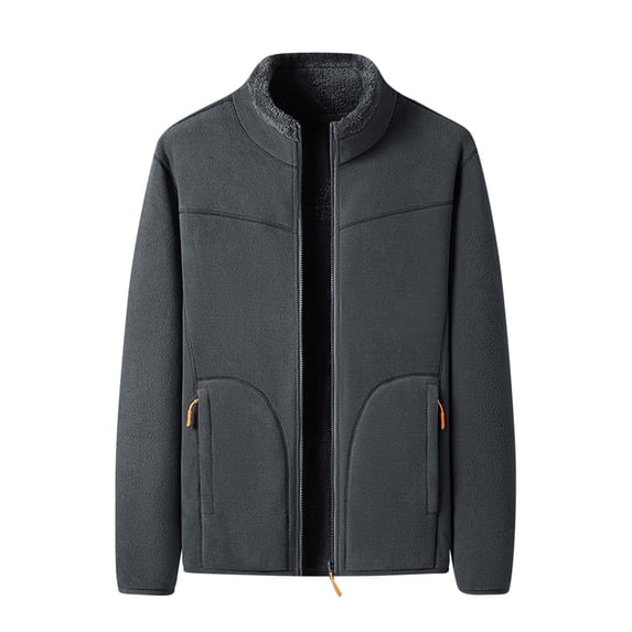 Mens Fall Winter Jackets Solid Color Pocket Zipper Long Sleeved Fleece Hoodless Jacket
