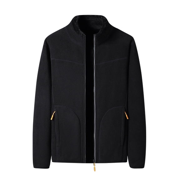 Mens Fall Winter Jackets Solid Color Pocket Zipper Long Sleeved Fleece Hoodless Jacket