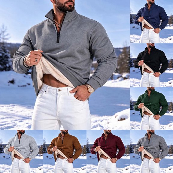 Mens Fall Winter Quarter Zip Pullover Fleece Lined Mock Neck Sweatshirt Casual for Golf Daily Wear