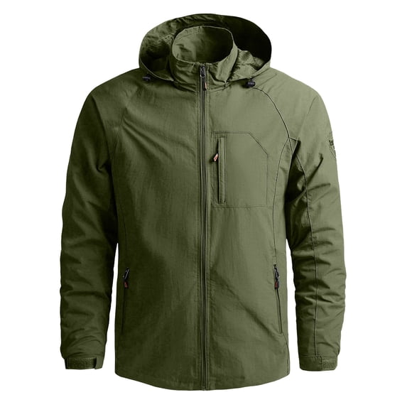 Mens Fall Winter Windproof Waterproof Jacket Detachable Hood Outdoor Lightweight Raincoat