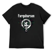 Mens Farquharson Clan Scottish Name Coat Of Arms Tartan Round Neck T-Shirt Black