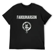 Mens Farquharson Clan Scottish Name Coat Of Arms Tartan Round Neck T-Shirt Black
