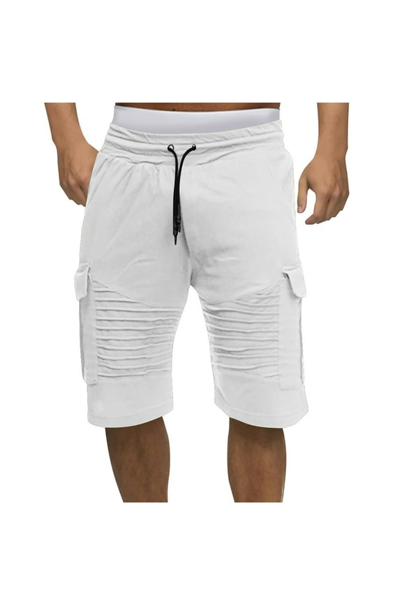 Mens Fashion Biker Jeans Style Cargo Shorts Slim Fit Below Knee Length Streetwear Summer Quick Dry Elastic Waist Drawstring Casual Outdoor Workout Capri Pants for Vacation