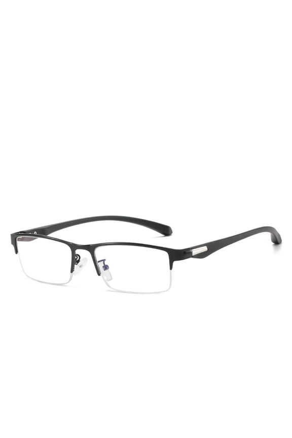 Mens Fashion Blue Light Blocking Half Rimless Reading Glasses 1.5, Metal Black Spring Hinge Business Rectangle Readers +1.50