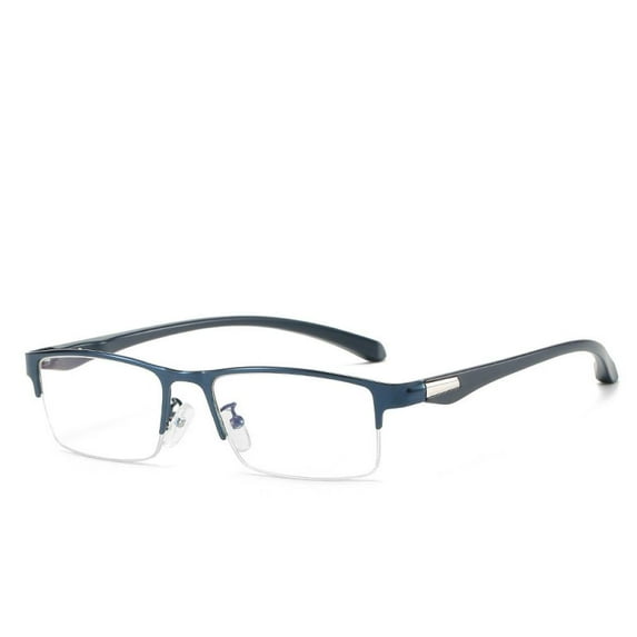 Mens Fashion Blue Light Blocking Half Rimless Reading Glasses 1.5, Metal Blue Spring Hinge Business Rectangle Readers +1.50