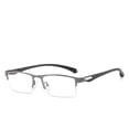 thumbnail image 1 of Mens Fashion Blue Light Blocking Half Rimless Reading Glasses 1.5, Metal Gunmetal Spring Hinge Business Rectangle Readers +1.50, 1 of 5