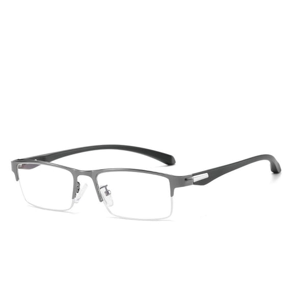 Mens Fashion Blue Light Blocking Half Rimless Reading Glasses 1.5, Metal Gunmetal Spring Hinge Business Rectangle Readers +1.50