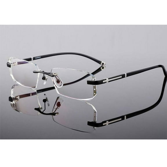 Mens Fashion Blue Light Blocking Rimless Reading Glasses 2.5, Metal Black Spring Hinge Business Rectangle Readers +2.50